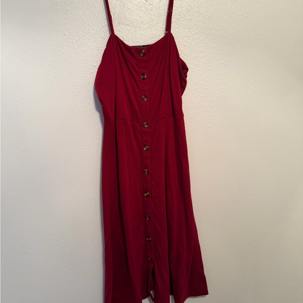 Chic Red Spaghetti Strap Midi Dress